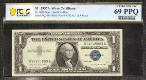 1957�N A 1�h����ݏؖ��� FR.1620 �X�~�X�E�f�B���� QA�u���b�N PCGS UNC 69 PPQ (809A