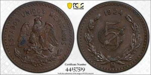 1924-Mo PCGS AU58 |���L�V�R �E�� �Z���^�{ 5c �R�C�� #33404A