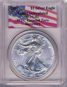 2001 P PCGS ��� ������ 9-11-01 WTC �O���E���h�[�� ��� SAE �V���o�[ �h��
