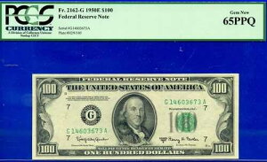 Fr 2162-G 1950E 100�h���A�M������s�� �V�J�S PCGS 65PPQ 3�Ԗڂɍ����O���[�h