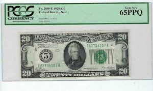 FR. 2050-E $20 1928�N �A�M������s�� ���b�`�����h E-A �u���b�N �W�F�� PCGS 65 PPQ