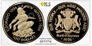1976�N �K�C�A�i�Ɨ��L�O �S�[���h�v���[�t �J���I�R�C�� 100�h�� PCGS PF67 DCAM