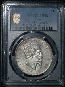 �C�^���A ���B�b�g�[���I�E�G�}�k�G�[��2�� 5���� 1875�N R KM-8.4 PCGS AU58 PCGS�ō��O���[�h