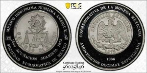 1986�N ���E���L�V�R�ݕ����� Ag Acunacion Juarista �⃁�_�� PCGS SP69