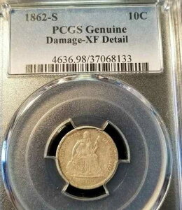 1862 �N S ���ȃ��o�e�B �_�C�� 10 �Z���g PCGS XF �ڍ� ���Ɋ󏭂ȃL�[ �f�[�g !!!