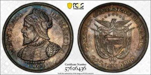 1904�N �p�i�} 50�Z���e�V�� �R�C�� PCGS MS61 �G�N�Z�����g �J���t�� �� �A���_�[�O���[�h
