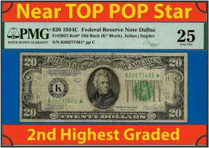 1934C 20�h���A�M������s�� PMG 25 �� 5 �_���X�X�^�[ Fr 2057-Kob*