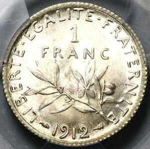 1912�N PCGS MS 65 �t�����X 1�t���� �T���[ GEM �~���g �X�e�[�g �p�� �V���o�[ �R�C�� (24121801C