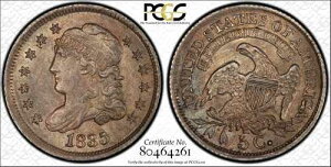 1835�N H10C ���[�W�f�C�g ���[�W 5�Z���g �L���b�v�h�o�X�g �n�[�t�_�C�� PCGS SECURE MS62
