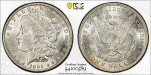 1891-CC �����K����� $1 PCGS TOP 100 MS62 VAM 3 �X�s�b�e�B���O�C�[�O��#6492