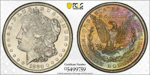1880�N P �����K���V���o�[ $1 PCGS & CAC MS63 ���C���{�[�g�[���J���[ �t���X�g�z���C�g �\��63
