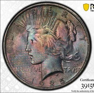 1925�N �s�[�X 1�h�� PCGS MS63 ���Ɋ󏭂ȃe�L�X�^�C���J���[�R�C���I mikesartifacts