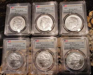 2021�N 6���Z�b�g �����K��/�s�[�X �V���o�[ �R�C���Z�b�g PCGS MS70 AdvanceD �����[�X �t���b�O���x��