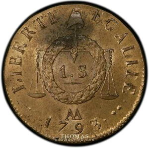 �R�C�� - �t�����X��� - 1 Sol aux �c�� - 1793 AA Metz - Restrike - PCGS