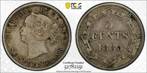 1885�N�j���[�t�@���h�����h5�Z���g��� PCGS VF30 ���b�g�ԍ�G304�I�L�[�f�[�g�I�󏭁I