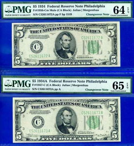 1934 1934A 5�h���A�M������s�� PMG 64 65EPQ �؂�ւ� Fr 1956-Cm Fr 1957-C