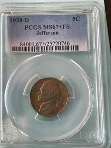 PCGS 1938 D �W�F�t�@�[�\�� �j�b�P�� 5�Z���g MS67+FS