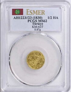 PCGS�g�b�v�I1223 23�i1830�j�g���R�F�}�t���g2���A��1/2 HA�n�C���G�E�A���e�B���APCGS MS62