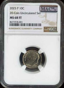 2025 P ���[�Y�x���g �_�C�� 20 �R�C�� UNC �Z�b�g NGC MS68 FT MAC �X�|�b�g���X