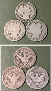 3 X 50C - 1905 P-O-S Barber Half Dollars�i�ʐ^�̒ʂ�j - �������� - �Z�b�g�u���C�N