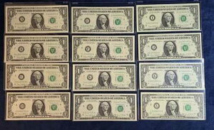 1969 D $1 FRN �O���[���V�[�� 12 �W�F���m�[�g �R���v���[�g �f�B�X�g���N�g�Z�b�g S/N # ���� xxxxxx93