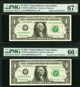 Fr.3004 2017 ���s�[�^�[ 53895389 ���[�_�[ 53899835 �A�M������s�� PMG 66 67 SET