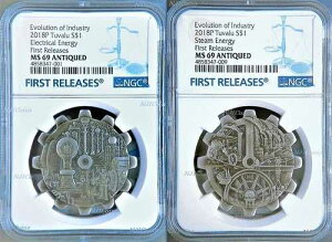 2018 P Evolution of Industry �A���e�B�[�N �M�A�^ 1�I���X �V���o�[ 2���Z�b�g NGC MS69