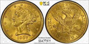 1907�N �S�[���h �n�[�t�C�[�O�� ���o�e�B�w�b�h PCGS MS-64 CAC