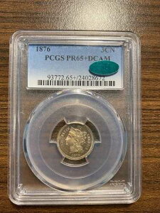 1876-P 3�Z���g�j�b�P�� 3CN PCGS �v���[�t PF PR 65 �f�B�[�v�J���I (DCAM) CAC ��