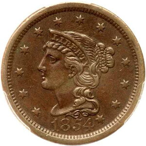 1854 N-19 R-3 PCGS AU 50 �� EDS �Ђъ���Ȃ� �\�ʕ҂ݍ��݃w�A ���[�W�Z���g�R�C�� 1�Z���g