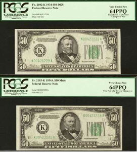 1934�N / 1934A 50�h���A�M������s�� PCGS 64PPQ �B��m���Ă�������Ő؂�ւ��y�A