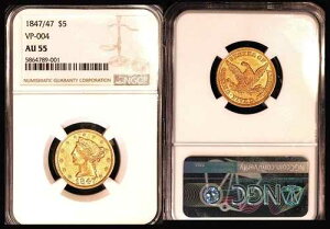 1847/47 n/m G$5- NGC AU55-VP-004-�I���W�i���\�ʁ��F-���o�e�B�w�b�h�n�[�t�C�[�O��