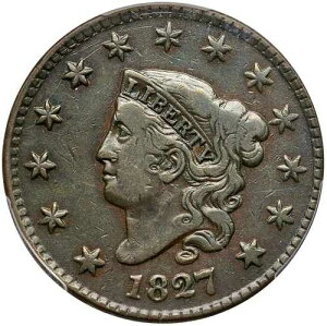 1827 N-12 R-5 PCGS VF 30 �}�g�����܂��̓R���l�b�g�w�b�h ���[�W�Z���g�R�C�� 1�Z���g