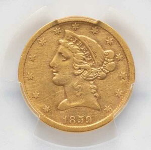 1859-S 5 �h������ �n�[�t�C�[�O�� *PCGS VF* �� 55 ���m���Ă��� *��������!!