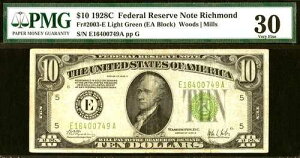 1928C $10 ���b�`�����h FRN PMG 30 �N���C�W�[���A�L�[�m�[�g LGS ���v21 �m���Ă��� Fr 2003-E