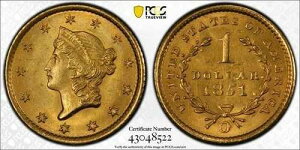 1851-O 1�h�� ���o�e�B�S�[���h PCGS MS63