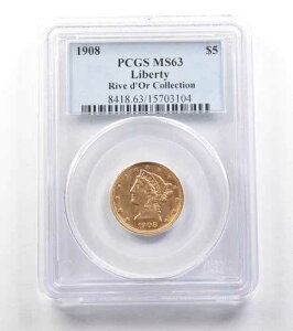 1908�N 5�h�� ���o�e�B�w�b�h �S�[���h �n�[�t�C�[�O�� �����h�[���R���N�V���� MS63 PCGS *1548
