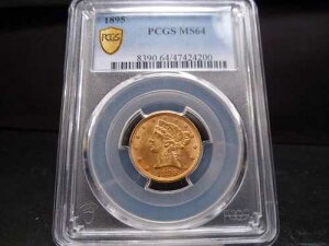 1895�N MS64 ���o�e�B 5�h������ �n�[�t�C�[�O�� PCGS�F�� - �u���C�g/�S�[���h �V�[���h�z���_�[