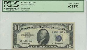1953A 10�h����ݏؖ��� FR#1707 PCGS �X�[�p�[�u�W�F�� 67 PPQ