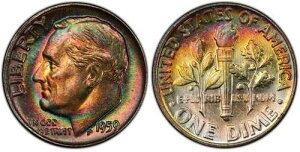 1959�N ���[�Y�x���g �_�C�� �F�� PCGS �X�[�p�[�u GEM MS67+ FB �t���g�[�`/�o���h PQ �V���o�[