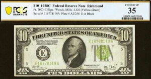 1928C $10 FRN PCGS 30 �N���C�W�[���A�L�[�m�[�g ���b�`�����h LGS ���v21 �m���Ă��� Fr 2003-E