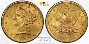1901�N S �S�[���h �n�[�t�C�[�O�� ���o�e�B�w�b�h PCGS MS-64