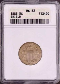 1883年シールドニッケル5セント ANACS MS62 古い石鹸箱ホルダー - 派手なオリジナル