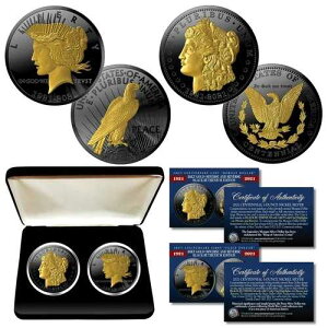 Moran & Peace Dollar Tribute 1�I���X �u���b�N ���e�j�E�� & 24K �S�[���h 2 �R�C���Z�b�g ���t��-