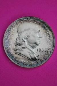 Toned Cameo OBV 1962�N �v���[�t Ben Franklin 1/2�h�� �V���o�[ �R�C�� �{�� 1784-