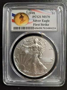 2018�N �A�����J���E�V���o�[�C�[�O�� PCGS MS70 �t�@�[�X�g�X�g���C�N �I�����s�b�N �X�m�[�{�[�h