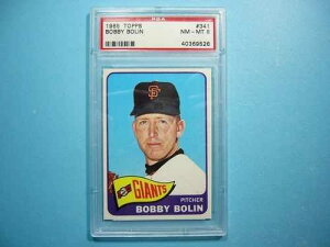 1965�N TOPPS MLB �x�[�X�{�[���J�[�h #341 �{�r�[�E�{���� PSA 8 NM/MINT SHARP+ '65 GL