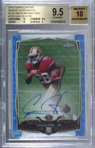 2014 Topps Chrome Blue Wave Refractor Rookie 19/20 Carlos Hyde BGS 9.5 Auto 5w7