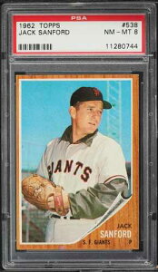 1962�N Topps BB�J�[�h #538 �W���b�N�E�T���t�H�[�h �T���t�����V�X�R�E�W���C�A���c PSA 8 NM-MT