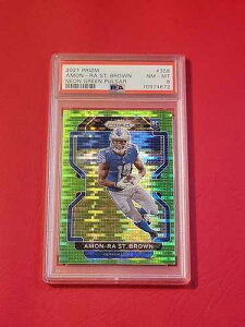 2021 Panini Prizm Amon-RA St. Brown Neon Green Pulsar #358 SSP Rookie RC PSA 8